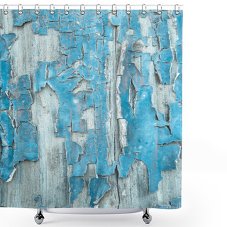 Personality  Old Patterned Wooden Background In Turquoise Or Blue With Flaked Shower Curtains