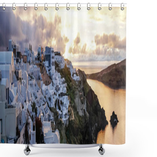Personality  Horizontal Image Of White Houses On Greek Island Near Sea In Evening  Shower Curtains