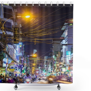 Personality  Night View Of Crowded Bui Vien Street, Ho Chi Minh City, Vietnam Shower Curtains