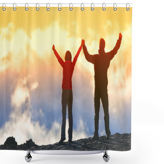 Personality  Couple Together Arms Up At Sunset Shower Curtains