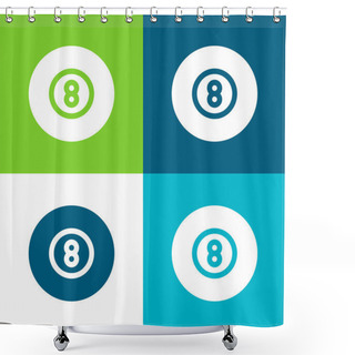 Personality  Billiard Flat Four Color Minimal Icon Set Shower Curtains