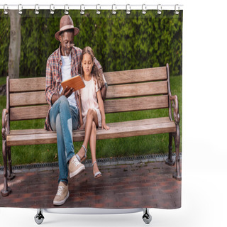 Personality  Granddaughter And Grandfather Listening Music  Shower Curtains