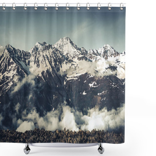 Personality  Panoramic Summer Landscape With Mountain Snow Peak Shower Curtains