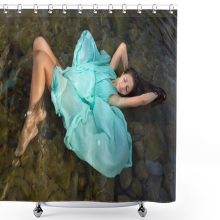 Personality  Floating Girl In Green Dress Shower Curtains
