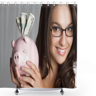 Personality  Girl Holding Piggy Bank Shower Curtains