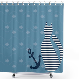 Personality  Marine Background With A Cat Shower Curtains