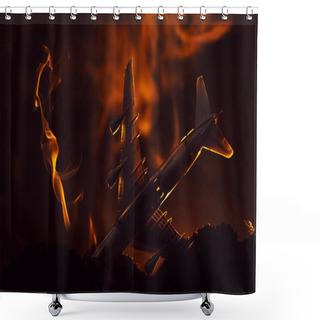 Personality  Crash Of Toy Plane With Smoke On Black Background, Battle Scene Shower Curtains