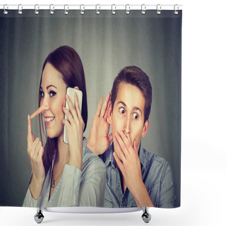 Personality  Cheating Girlfriend. Man Listening To A Woman Liar Talking On Mobile Phone With Her Lover  Shower Curtains
