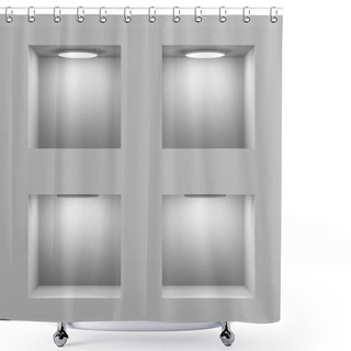 Personality  Empty Shelves For Exhibit In The Wall. 3d Image. Shower Curtains