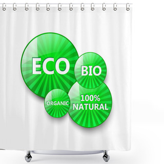 Personality  Green Eco Buttons For Food Products. Vector Illustration Shower Curtains