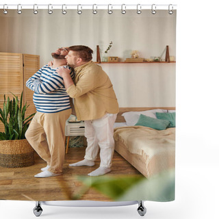 Personality  A Pair Of Men Standing Lovingly Next To Each Other. Shower Curtains