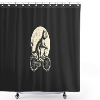 Personality  Cat Riding Bicycle On Moon Vector Logo Design Shower Curtains