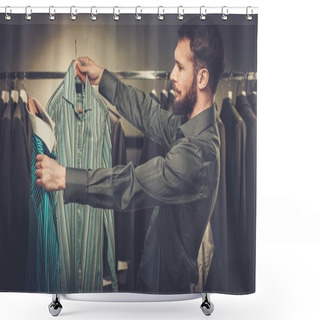 Personality  Handsome Man With Beard Choosing Shirt In A Shop Shower Curtains