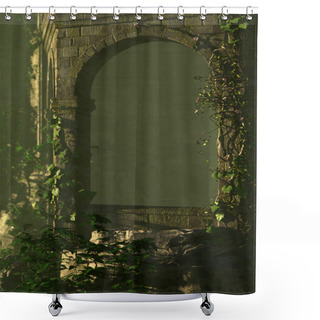Personality  Arch Of An Ancient Castle Overgown With Ivy In The Mist. 3D Render. Shower Curtains