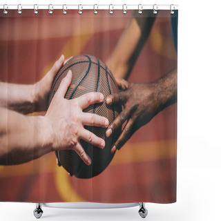 Personality  Partial View Of Man Giving Basketball Ball To Old African American Friend Shower Curtains