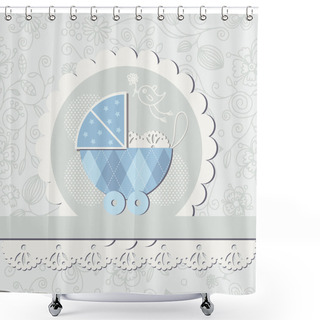 Personality  Baby Boy Arrival Announcement Card, Scrapbook Elements Shower Curtains
