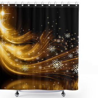 Personality  Christmas Gold Tree Background Shower Curtains