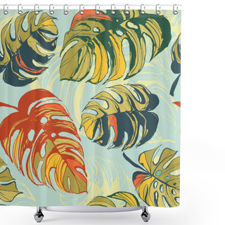 Personality   Tropical Jungle Floral Seamless Pattern Background With Palm Le Shower Curtains