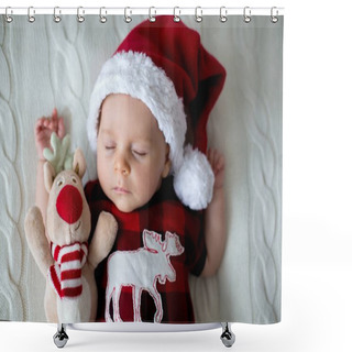 Personality  Little Sleeping Newborn Baby Boy, Wearing Santa Hat  Shower Curtains