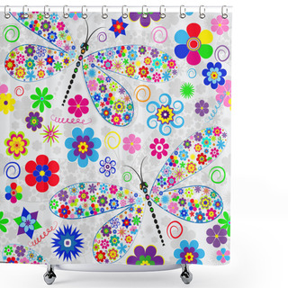Personality  Seamless Pattern With Multi-colored Dragonflies  Shower Curtains