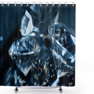 Personality  Close Up Of Transparent Pure Diamonds On Black Background Shower Curtains