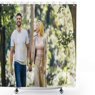 Personality  Happy Couple In Love Walking In Park Shower Curtains