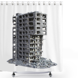 Personality  3D Rendered Ruined Modern Building Isolated On White Background  - 3D Illustration Shower Curtains
