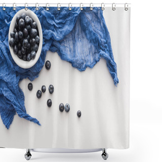 Personality  Top View Of Sweet Blueberries On Blue Bowl With Blue Cloth  Shower Curtains