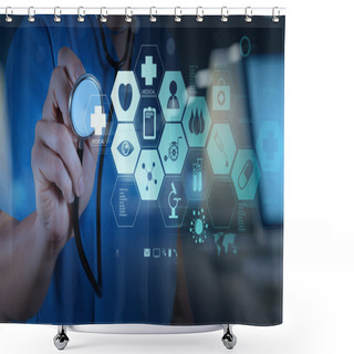 Personality  Medicine Doctor Hand Working With Modern Computer Interface Shower Curtains