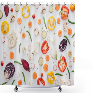 Personality  Top View Of Fresh Sliced Organic Vegetables Isolated On White Background  Shower Curtains