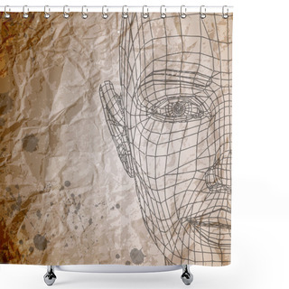 Personality  Vector Model Of Face On Crumpled Paper Background Shower Curtains