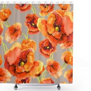 Personality  Vintage Seamless Floral Template With Red Poppy On Grey Background Shower Curtains