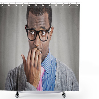 Personality  Anxious Young Business Man Looking Away  Shower Curtains