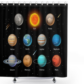 Personality  Planets Colorful Set On Dark Background Shower Curtains