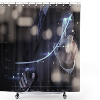 Personality  Double Exposure Of Businessman Hand Working With New Modern Comp Shower Curtains
