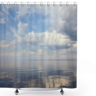 Personality  Calm Pond And Light Blue Sky With White Clouds Shower Curtains