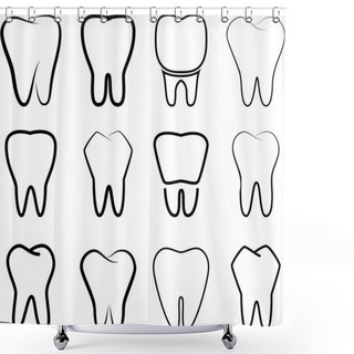 Personality  Set Of The Stabilized Teeth On A White Background. Shower Curtains