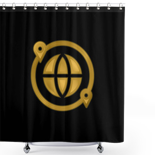 Personality  Around The World Gold Plated Metalic Icon Or Logo Vector Shower Curtains