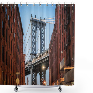 Personality  Dumbo - The Famous Manhattan Bridge Between Two Red Brick Buildings In Brooklyn Shower Curtains