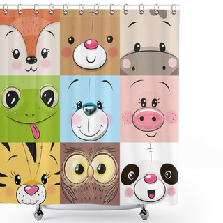 Personality  Set Of Cute Animals Faces Shower Curtains