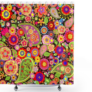 Personality  Colorful Wallpaper With Funny Spring Flowers And Paisley Shower Curtains