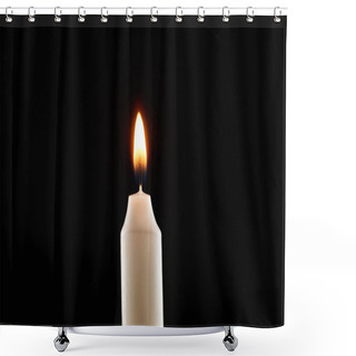 Personality  Burning White Candle Glowing Isolated On Black Shower Curtains