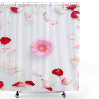 Personality  Petals Of Roses On White Wooden Background. Shower Curtains
