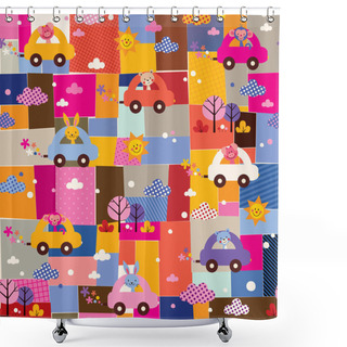 Personality  Cute Animals Driving Cars Pattern Shower Curtains