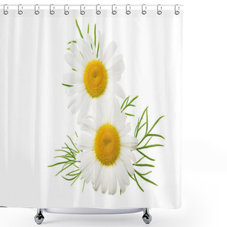 Personality  Chamomile With Green Leaves Isolated On A White Background. Daisy Flower. Shower Curtains