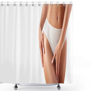 Personality  Spa And Wellness. Healthy Slim Body In White Panties. Beautiful Sexy Hips With Clean Skin. Fitness Or Plastic Surgery. Perfect Buttocks Without Cellulite. Shower Curtains