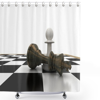 Personality  White Pawn Standing Over Fallen Black King Shower Curtains