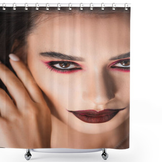 Personality  Close Up Of Young Woman With Dark Makeup Looking At Camera Shower Curtains