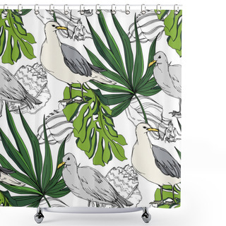 Personality  Sky Bird Seagull In A Wildlife. Black And White Engraved Ink Art. Seamless Background Pattern. Shower Curtains