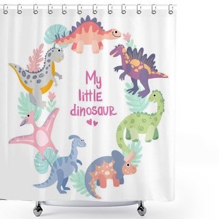 Personality  Dino Frame For Baby Girl Photo, Drawing, Print. Shower Curtains